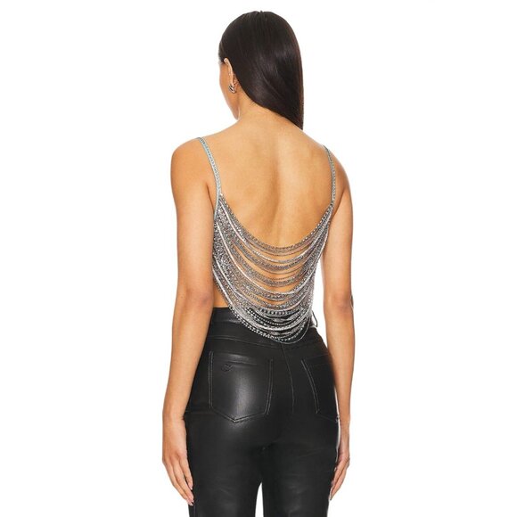 h:ours Milana Rhinestone Top in Multi Mint Medium New Womens Chain Rope Tank - Picture 2 of 11